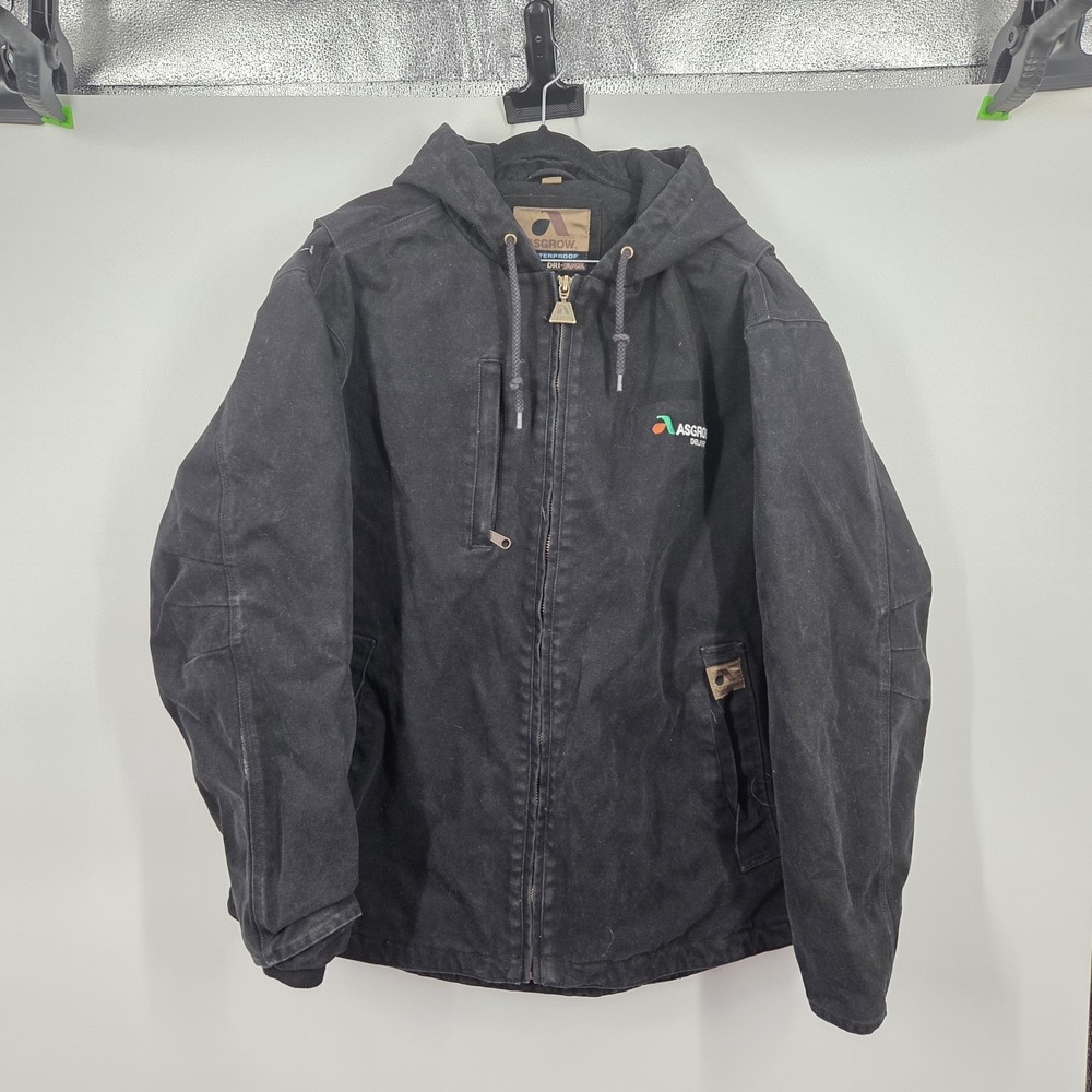 Vintage Black Canvas Distressed Jacket Asgrow Hooded Coat SZ XL Work